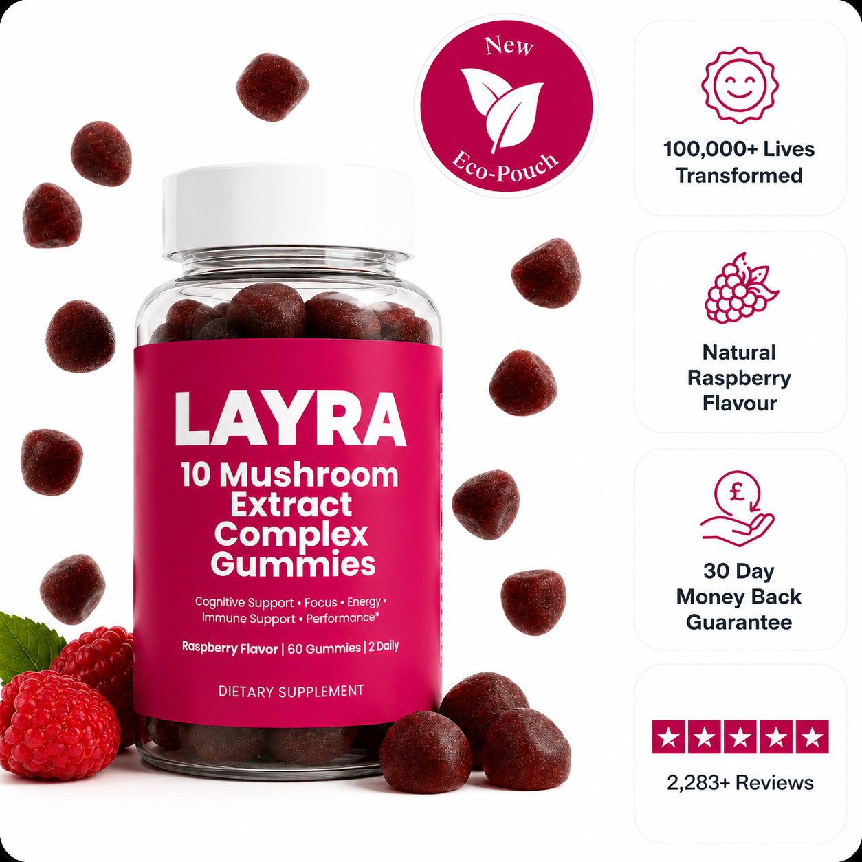 10-in-1 Super Mushroom Gummies - Raspberry Flavour