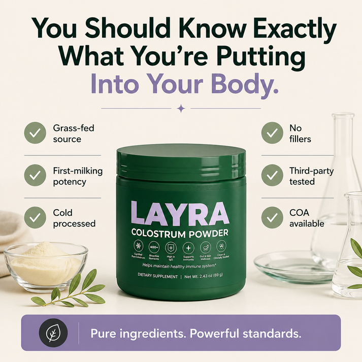 LAYRA Bovine Colostrum Powder green bottle